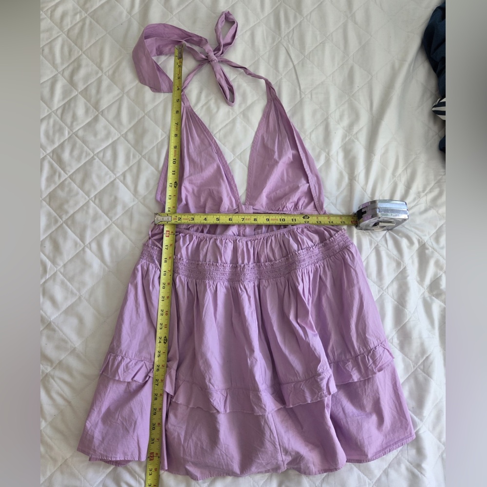 Free People Lilac Lavender Mauve Backless Button Down Aline Halter Dress - Picture 3 of 5
